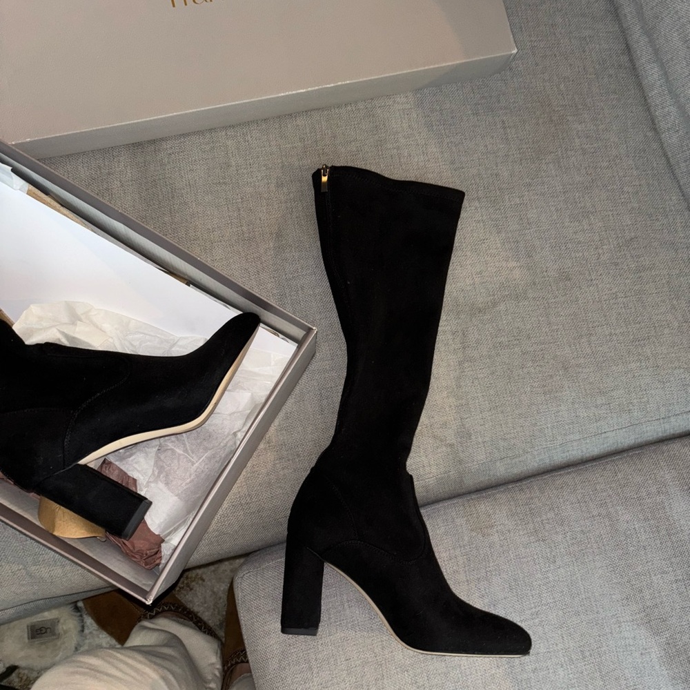 Franco Sarto Black Suede Heeled Boots - New in box